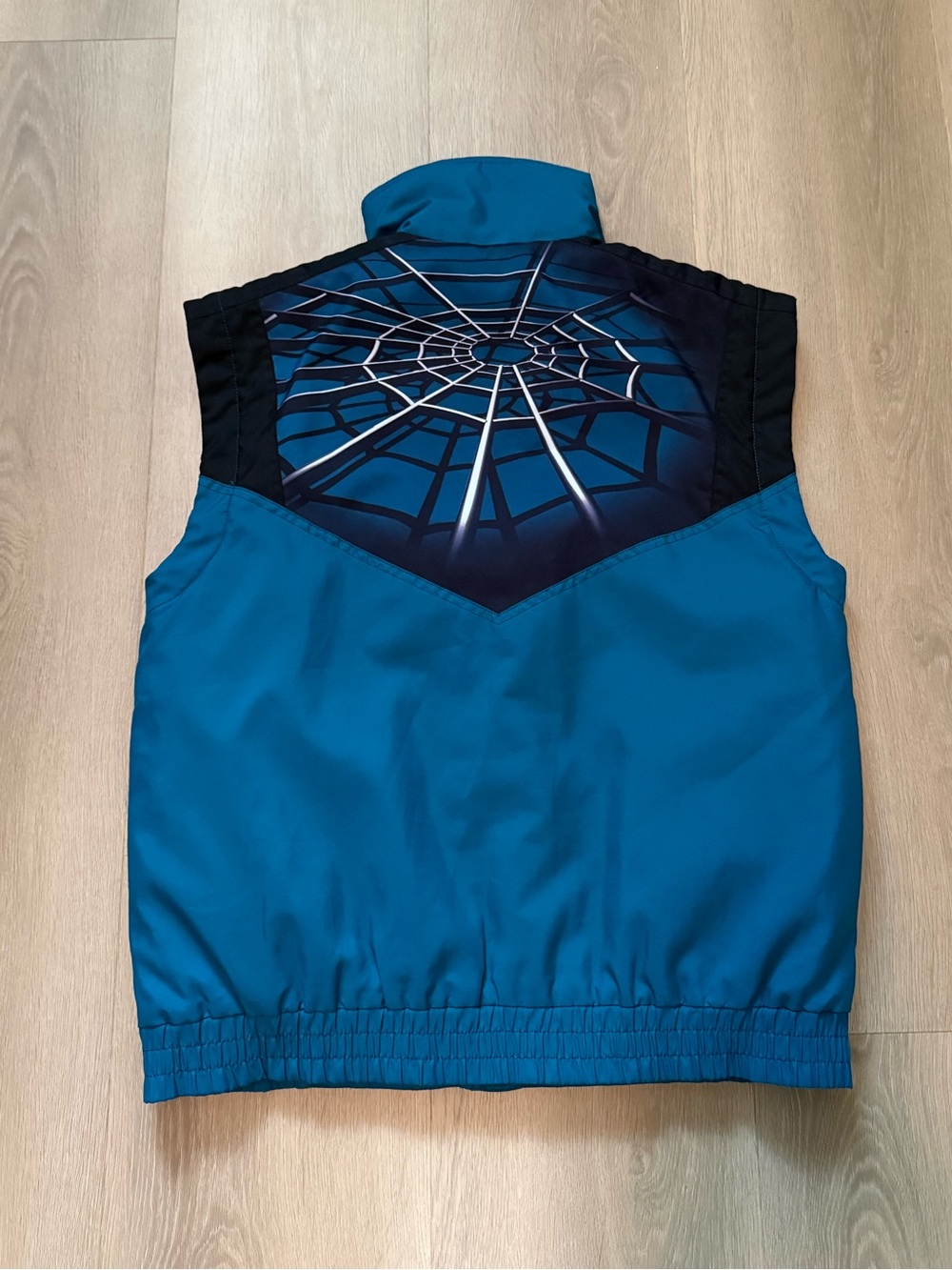 VINTAGE Spyder Blue and Black Vest with Spider Web Back